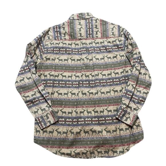 WOOLRICH Deer Elk Patterned Long Sleeve Shirt Size Large - Picture 2 of 7